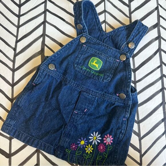 John Deere Other - John Deere Size 3-6 Months Baby Girls Logo Overall Dress with Floral Embroidery